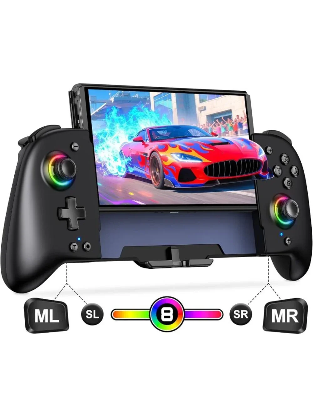 Enhanced Grip Switch Controller with Hall Effect Joysticks & RGB Lighting
